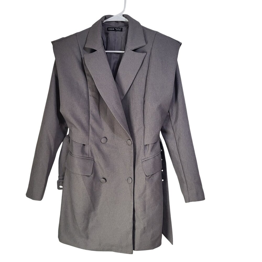 SHEIN Women's SZ 2 Belted Blazer Dress Gray - Picture 3 of 12